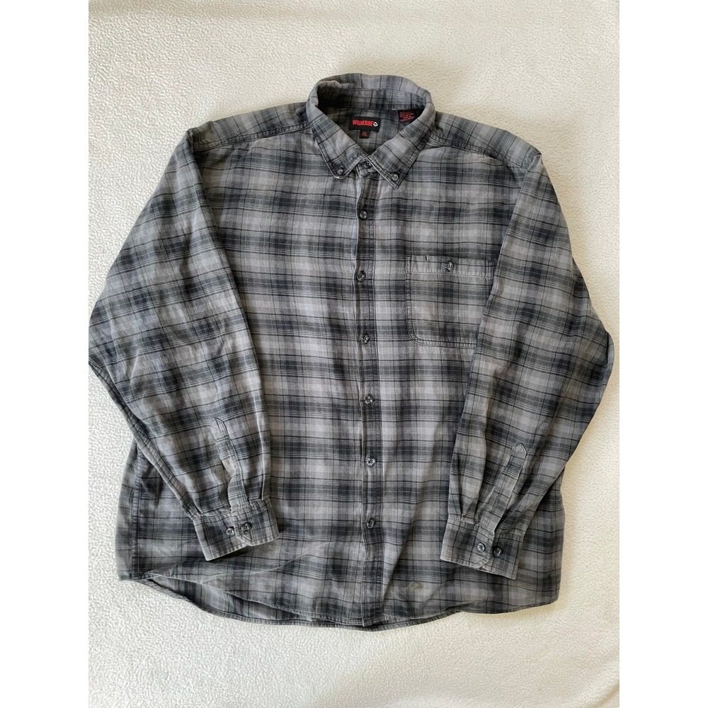 Wolverine Mens XXL Button Down Shirt Grey Plaid Cotton Long Sleeve Workwear